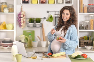 beautiful pregnant woman with    food