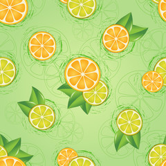 Seamless pattern of sliced citrus and leaves