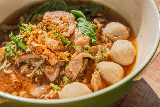bowl of thai style beef noodle soup