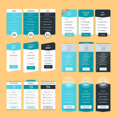 Set of Pricing Table Design Templates for Websites and Applications. Flat Style Vector Illustration
