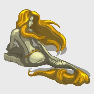 Mermaid sculpture with golden hair and tail