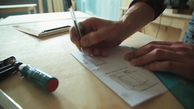 Construction drawing on paper