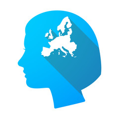 Long shadow female head with  a map of Europe