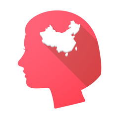Long shadow female head with  a map of China