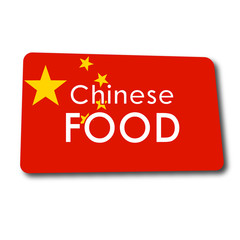 Icono plano Chinese FOOD en rectangulo con bandera China y sombra