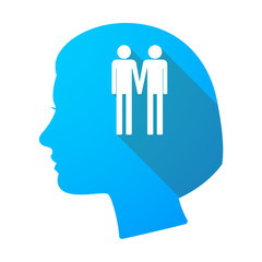 Long shadow female head with a gay couple pictogram