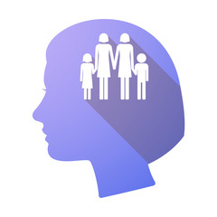 Long shadow female head with a lesbian parents family pictogram