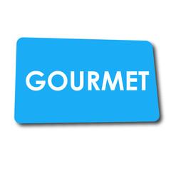 Icono plano GOURMET en rectangulo azul con sombra