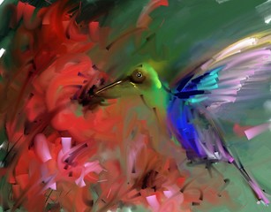 Obrazy na Szkle  Obraz. Kolibry piją nektar