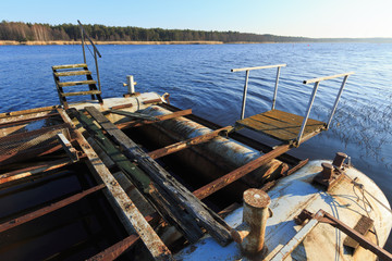 Old from pontoons at the marina in the river.