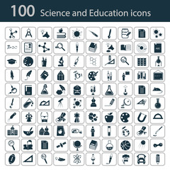 Set of one hundred science and education icons