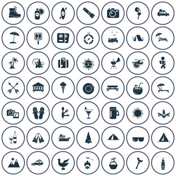 Set of forty nine travel and camping icons
