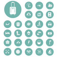 Set of twenty seven travel and camping icons