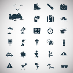 Set of twenty seven travel and camping icons