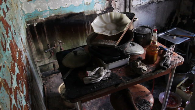 a fire in an apartment in the kitchen