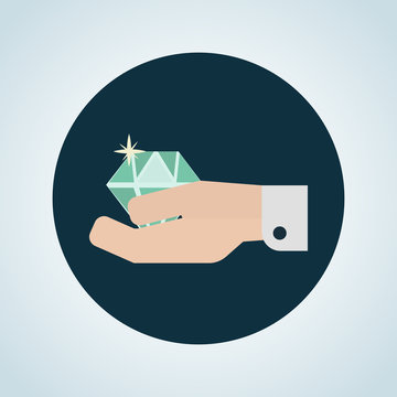 Illustration of diamond in the hend icon