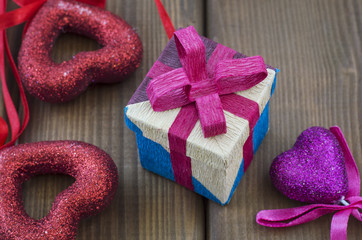 Background for Valentine's Day, gift wrap and hearts