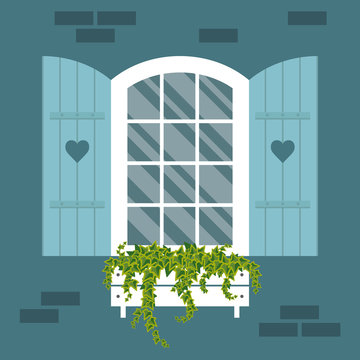 Window And Shutters. Vector Illustration