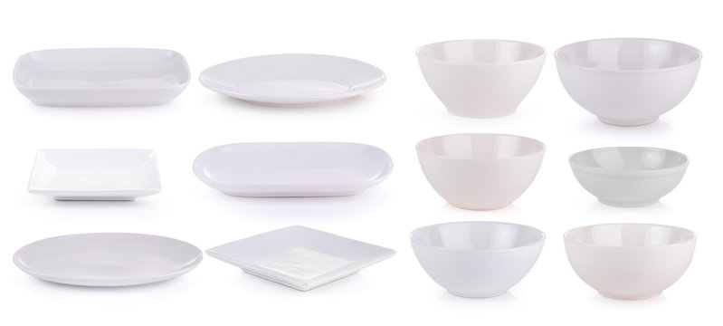 white bowl and plate on white background
