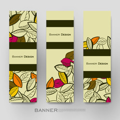 Beautiful banner vector template with autumn leaf ornament background