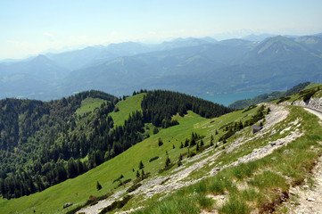 Fototapeta na wymiar View of the Austrian Alps and the lake, St. Wolfgang, mountain S
