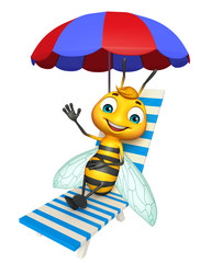 cute Bee cartoon character with beach chair