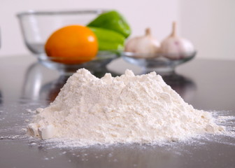 Flour on a table is ready to use for cooking