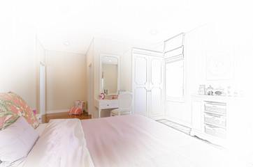 sketch design of modern bedroom interior