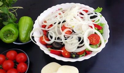 Greek salad is made from fresh ingredients