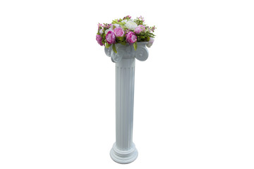 Column with flower marble vase isolated