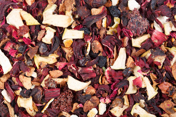 Fruit tea mix. Hibiscus, raspberries, candied peel, orange, lemo