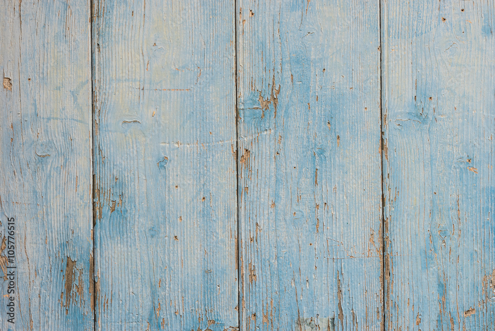 Wall mural Old plank blue background with copyspace