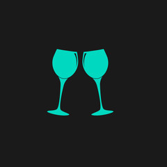 Two glasses of wine or champagne. Vector icon.