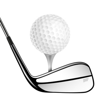 Golf ball and golf stick isolated on the white.