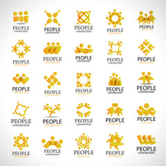 People Connection Icons Set-Isolated On Gray Background-Vector Illustration,Graphic Design Editable For Your Design.Collection Of Happy People,Unity Sign Connected.