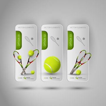 Realistic tennis objects on the gray business banners as design