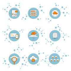icons network connection concept, cloud computing, Big data, vector illustration