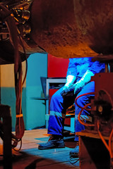 Welder resting during a break at work.