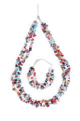 set of necklace and bracelet from natural stones isolated