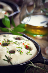 Italian Focaccia bread with olives and rosemary  