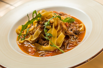 Pasta with meat, tomato sauce 