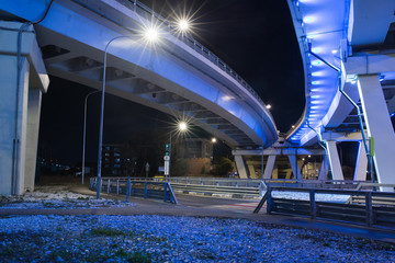 Bridge illuminated at night