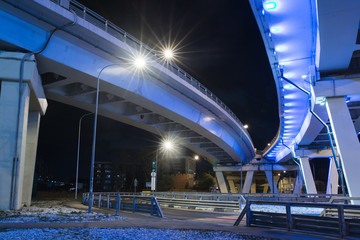 Bridge illuminated at night