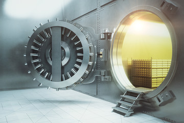 Bank vault with gold stacks side