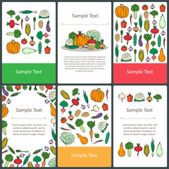 Vector set of colored cards with hand drawn vegetables