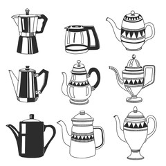 Hand drawn image with coffee pots 