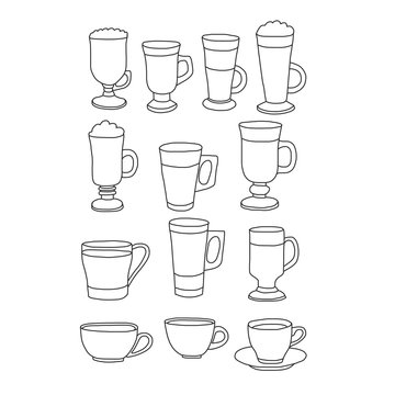 Hand drawn image with coffee cups and glasses