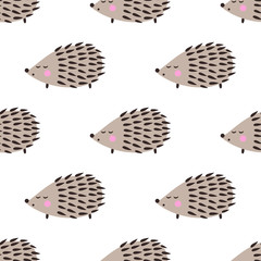 Hedgehog seamless pattern. Cute cartoon animal background. Child drawing style hedgehog illustration. © in_dies_magis