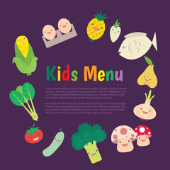 Cute colorful kids meal menu vector template