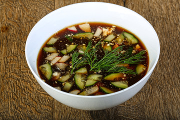 Cold okroshka soup